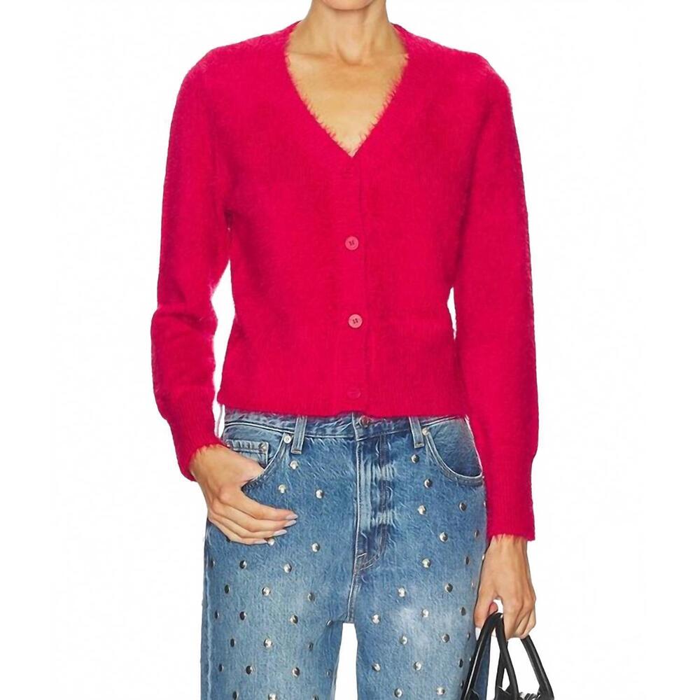 NEW BOBI slim cardigan sweater top in red
